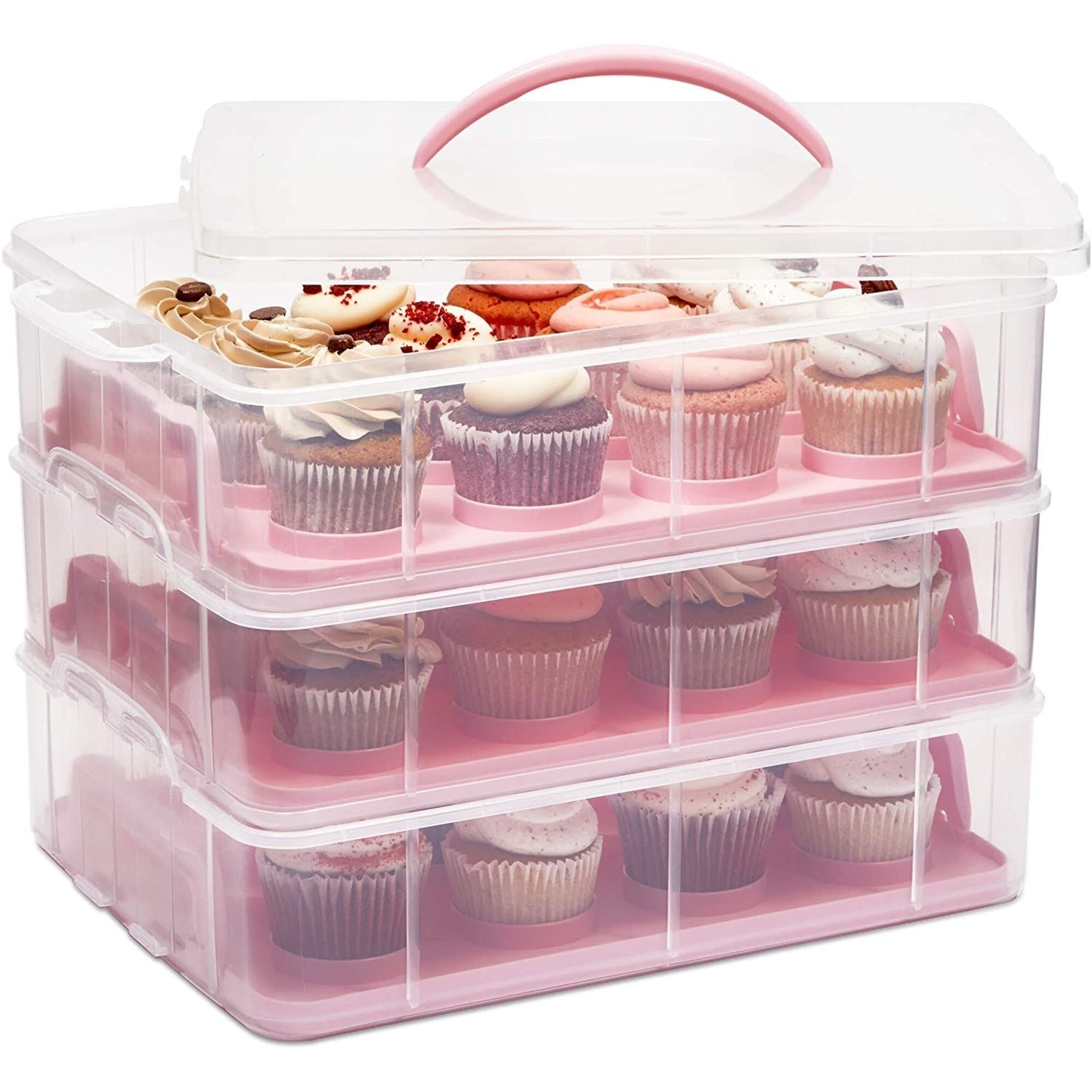 3 Tier Cupcake Carrier with Lid， Holds 36 Cupcakes (13.5 x 10.25 x 10.75 In)