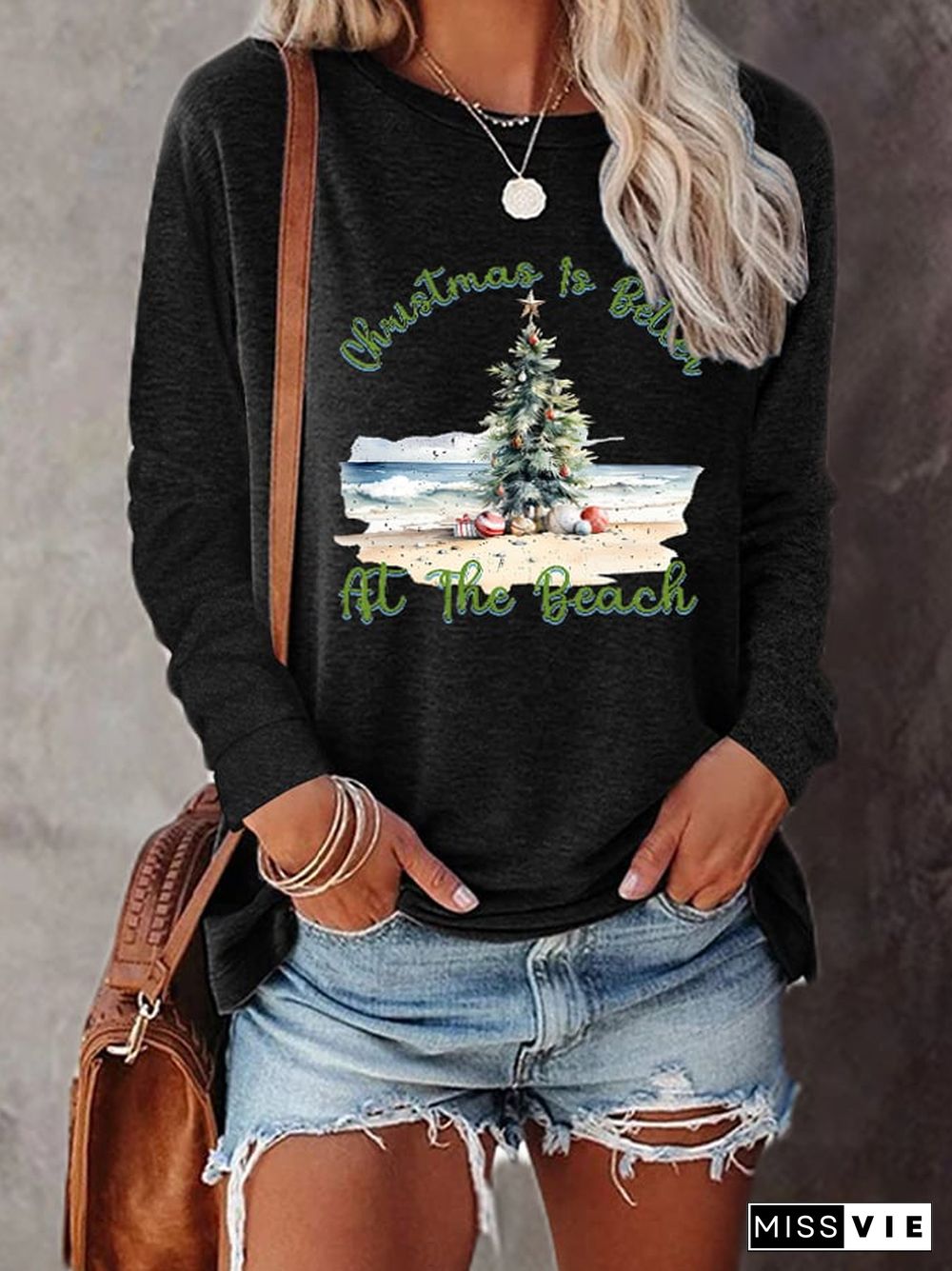 Women's Christmas Is Better At The Beach Printed Long Sleeve T-Shirt