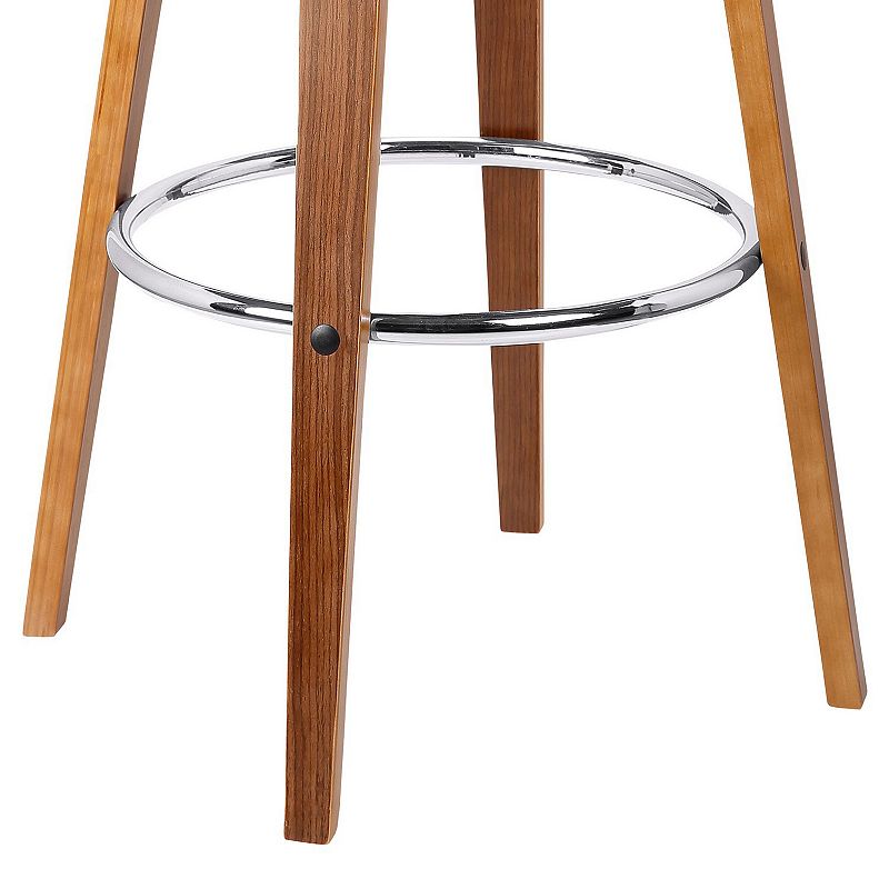 Round Leatherette Wooden Counter Stool with Flared Legs， Brown