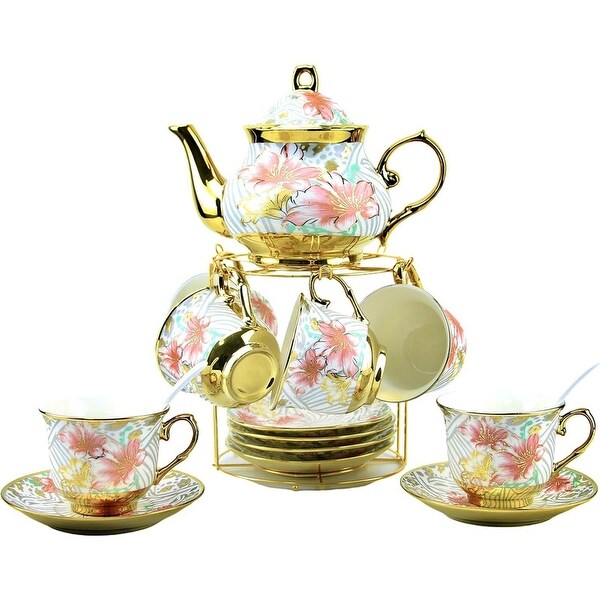 20 Pieces Porcelain Chinese Tea Set With Holder and Painting，White