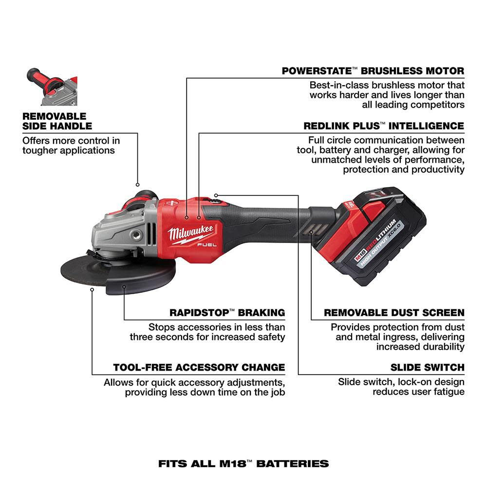 Milwaukee M18 FUEL 4-1/2 in.-6 in. Lock-On Braking Grinder with Slide Switch Kit 2981-21 from Milwaukee