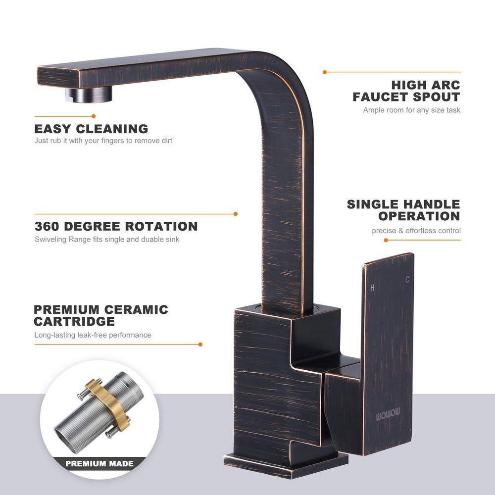 WOWOW Single-Handle Deck Mount Stainless Steel Bar Faucet with Hot and Cold Dual Modes in Oil Rubbed Bronze 2312301RB-BHHD