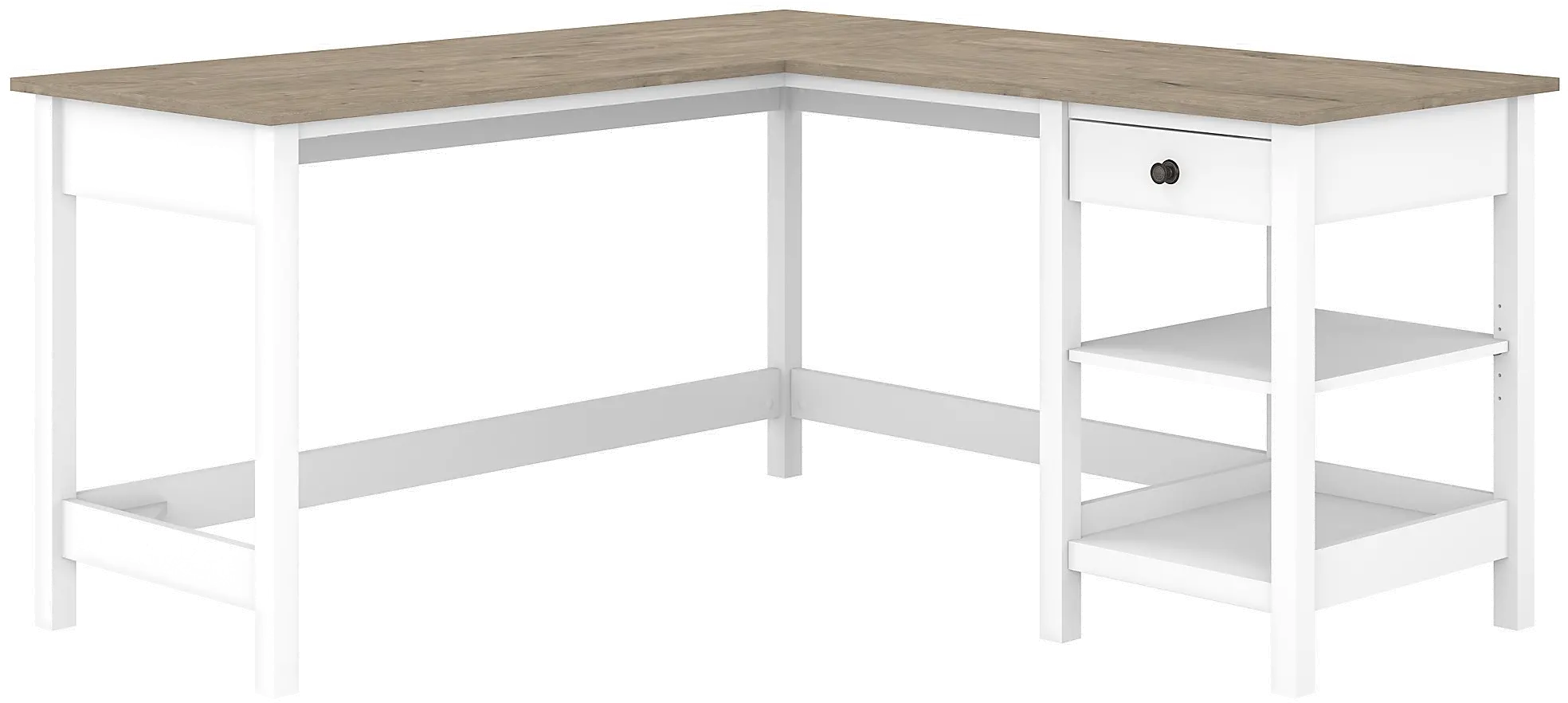 White and Gray Single Pedestal L-Desk - Bush Furniture