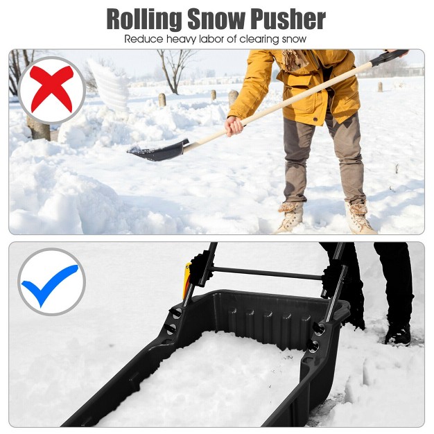 Costway 24 x27 x27 Folding Poly Snow Shovel Snow Pusher W wheels U shape Handle