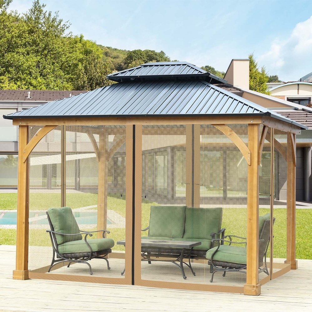 Aoodor Gazebo Netting Screen Black 12' x 12' Replacement Universal 4 Panel Sidewalls ( Only Netting)