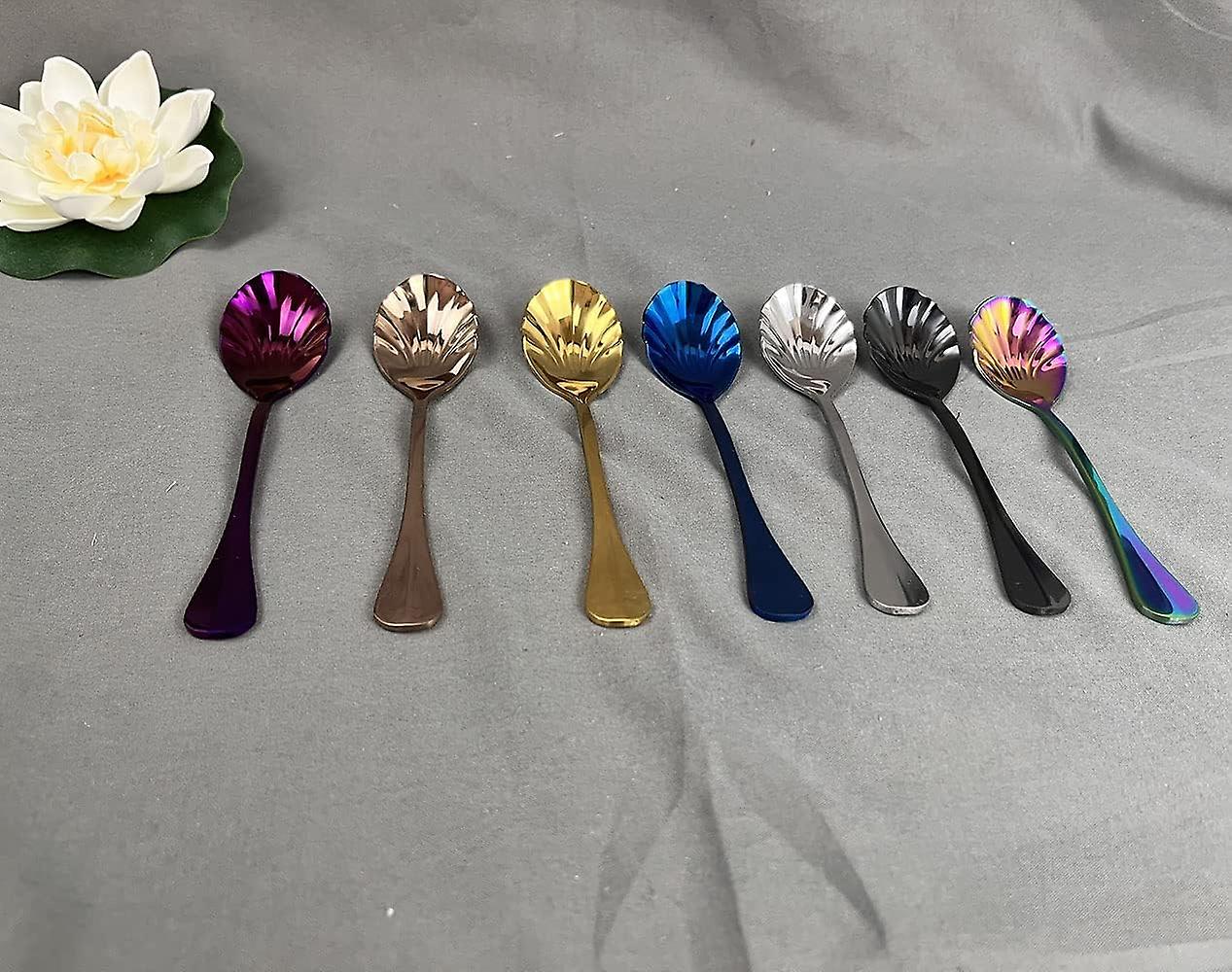 Shell Shape Tea Spoon Set， Colorful Stainless Steel Tea Dinner Table Mixing Spoon Kit， Dessert Coffee Sugar Spoon For Ice-cream， Milkshake， Coffee And