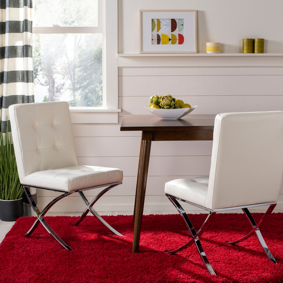 Slader Tufted Side Chair White Chrome  Set of 2   Contemporary   Dining Chairs   by Peachtree Fine Furniture  Houzz