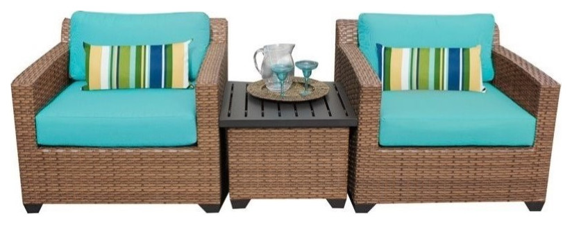 TK Classics Laguna 3 Piece Outdoor Wicker Sofa Set  Aruba   Tropical   Outdoor Lounge Sets   by Homesquare  Houzz