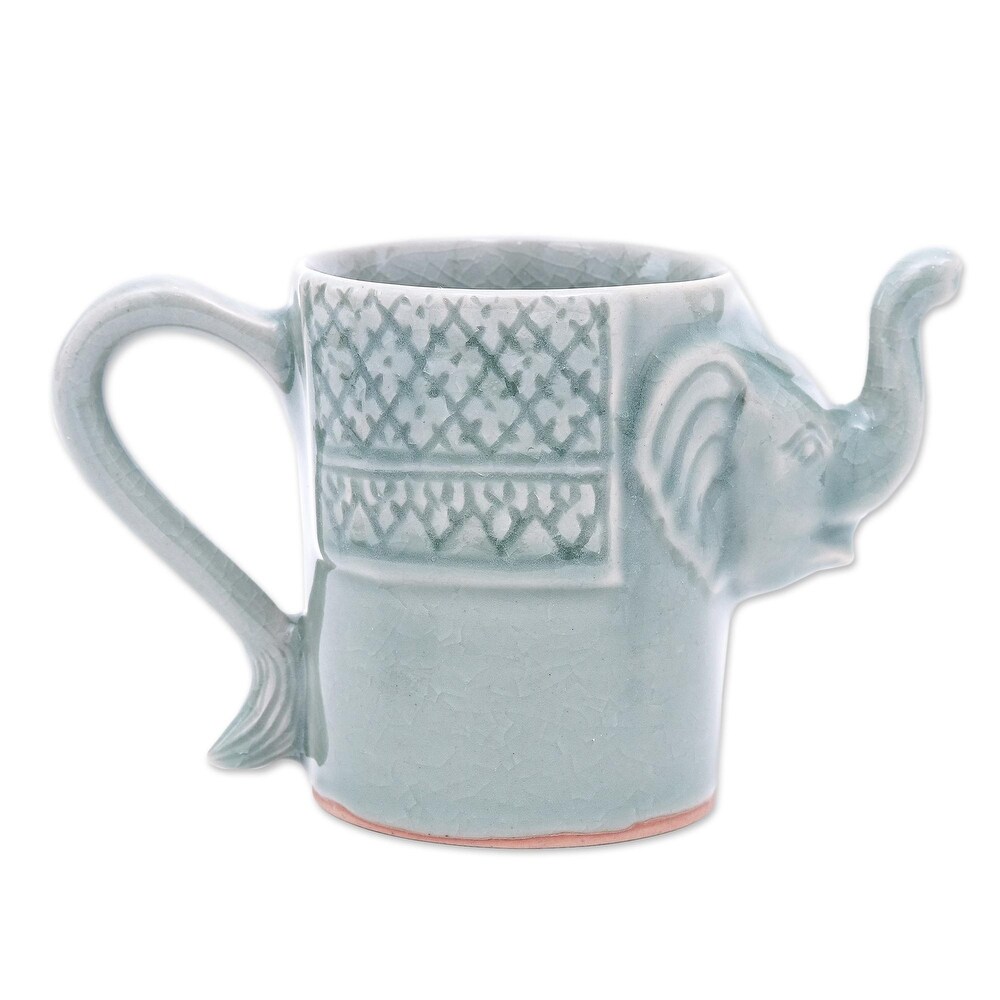 Novica Handmade Elephant Essence In Spruce Celadon Ceramic Mug