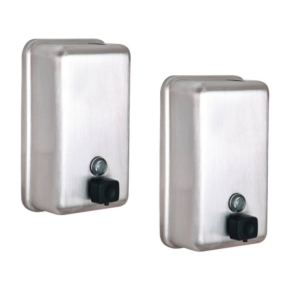 Alpine Industries 40 oz. Vertical Manual Surface-Mounted Stainless Steel Liquid Soap Dispenser (2-Pack) 423-SSB-2PK