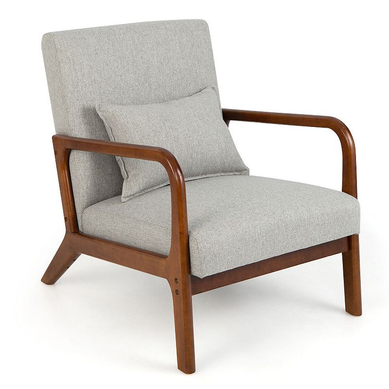 Modern Accent Chair with Rubber Wood Frame and Lumbar Pillow