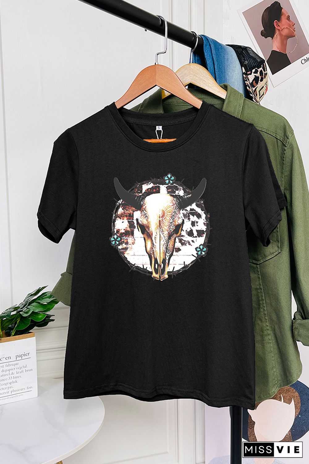 Bull Skull Barbed Wire Short Sleeve Graphic Tee Wholesale