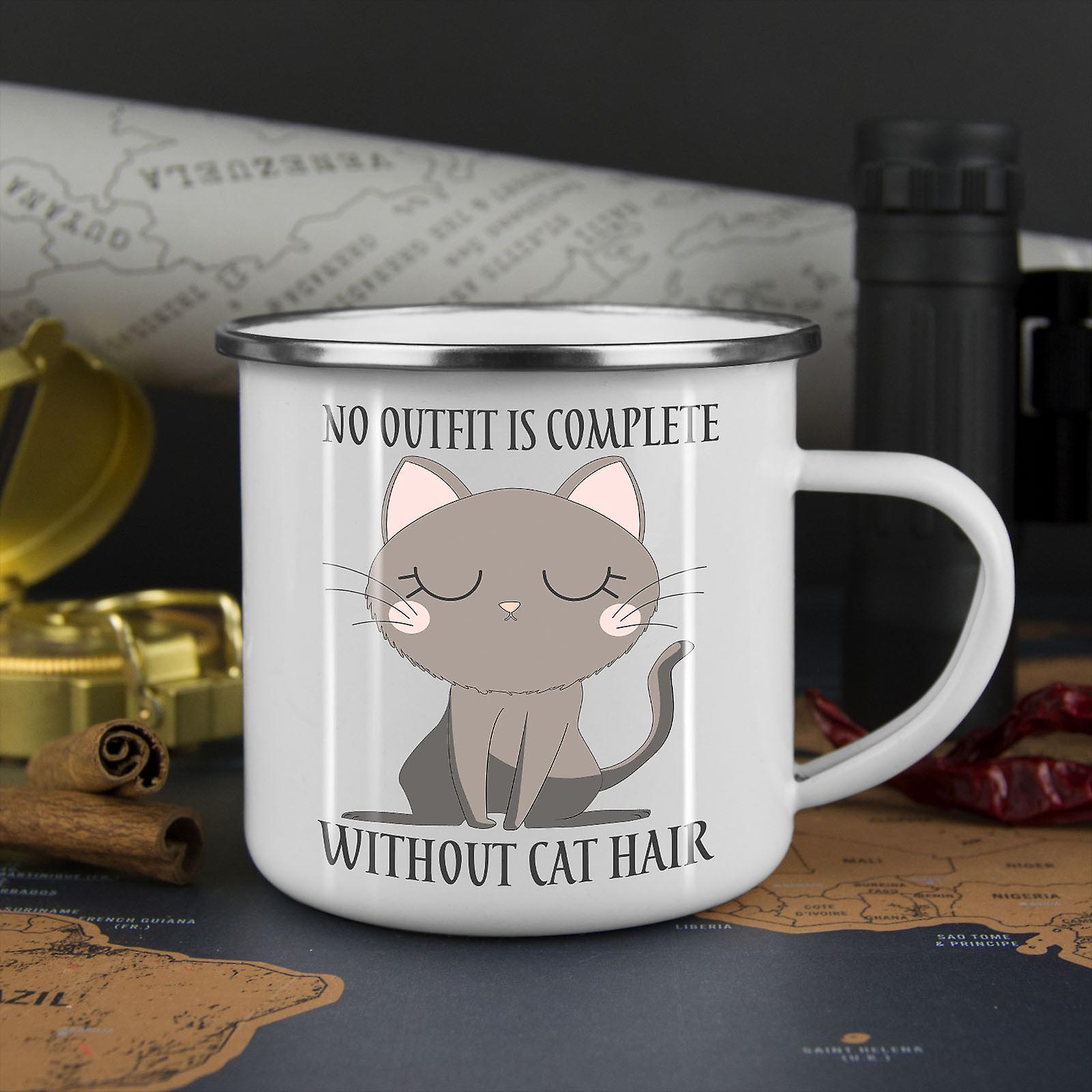 Without Cat Hair NEW WhiteTea Coffee Enamel Mug10 oz | Wellcoda