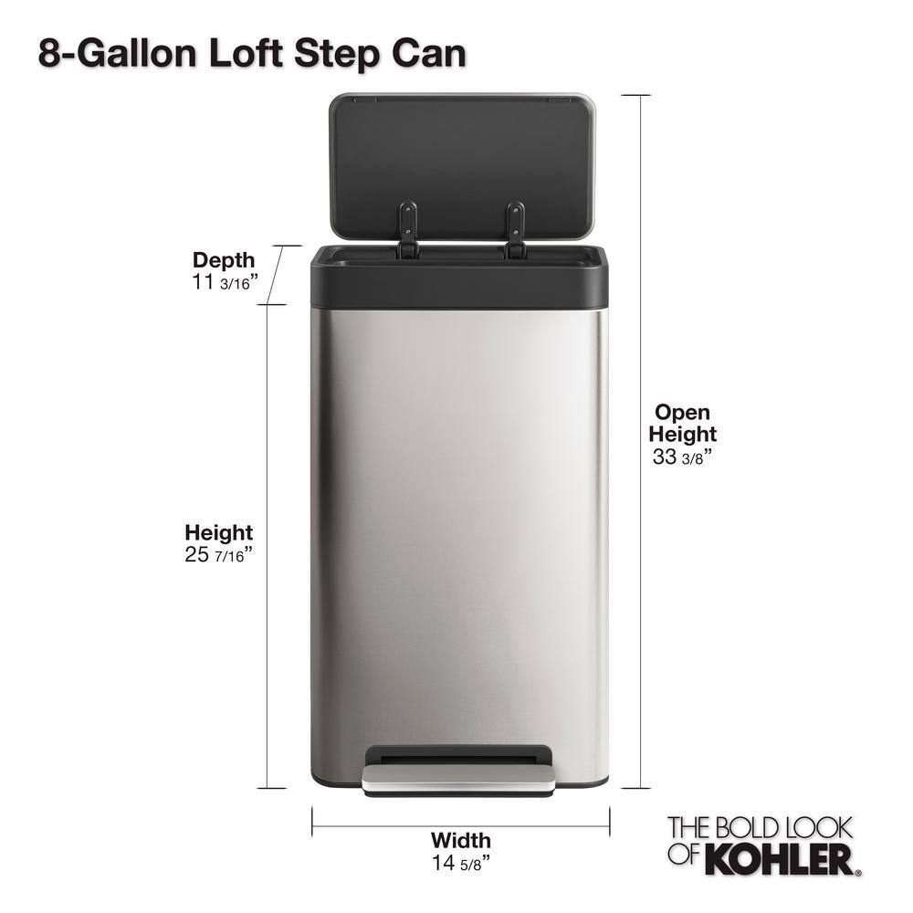 KOHLER 8 Gal. Loft Stainless Steel Trash Can in Black Stainless K-20941-BST