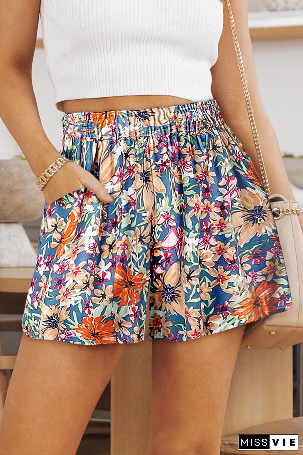 Floral Print Wide Leg Casual Shorts