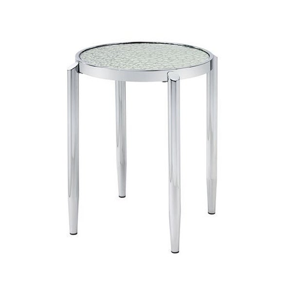 End Table with Tubular Rounded Legs and Frosted Glass Top， Silver