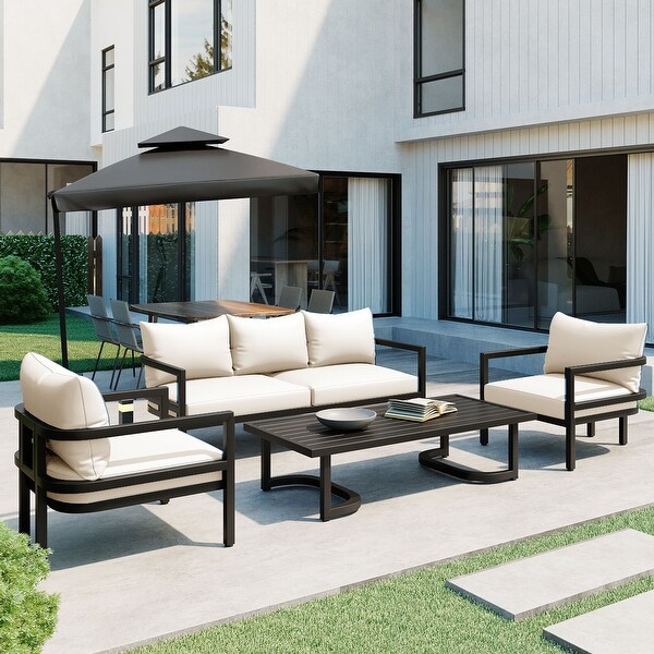 4-Piece Multi-person Outdoor Steel Sofa Set， Waterproof， Anti-rust， Anti-UV， Perfect for Gardens and Lawns， Ultimate Relaxation - Overstock - 37905058