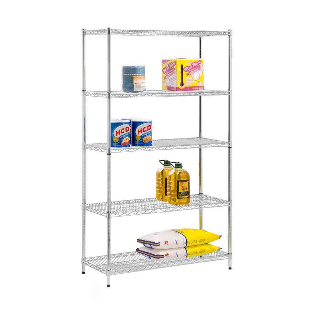 Honey-Can-Do Chrome 5-Tier Metal Wire Shelving Unit (18 in. D x 42 in. W x 72 in. H) SHF-01441