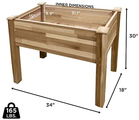 Jumbl Raised Canadian Cedar Garden Bed | Elevated Wood Planter for Growing Fresh Herbs, Vegetables, Flowers, Succulents & Other Plants at Home | Great for Outdoor Patio, Deck, Balcony