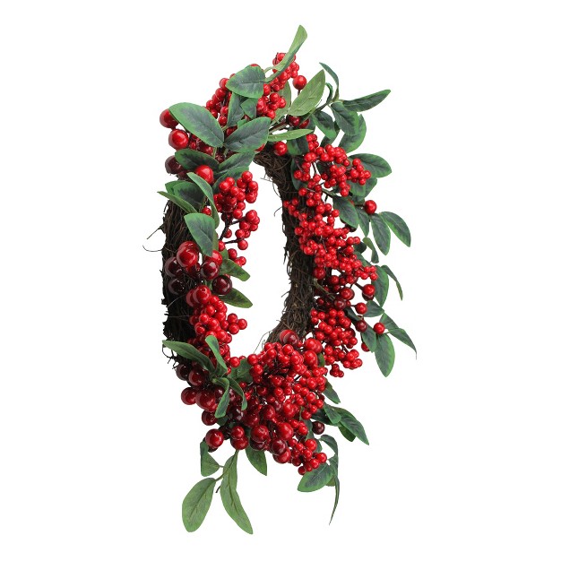 Unlit Red Berries And Two tone Green Leaves Artificial Christmas Wreath