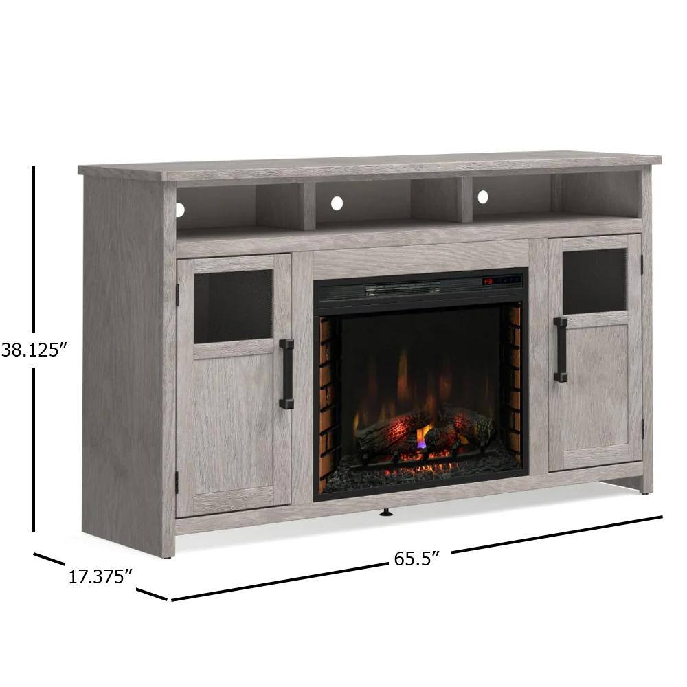 Bridgevine Home 65 in. Fully Assembled Driftwood TV Stand with Electric Fireplace Fits TV's up to 75 in. MS5110.DFW