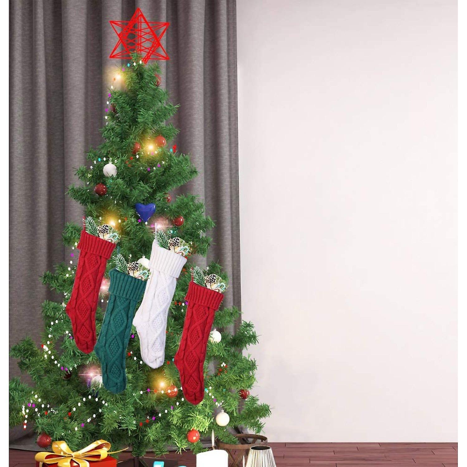 Home Knitted Christmas Stockings Large 18 Inch Xmas Double-sided Rhombus Grid Cable Stocking Fireplace Christmas Tree Decor Standard Hanging Stockings