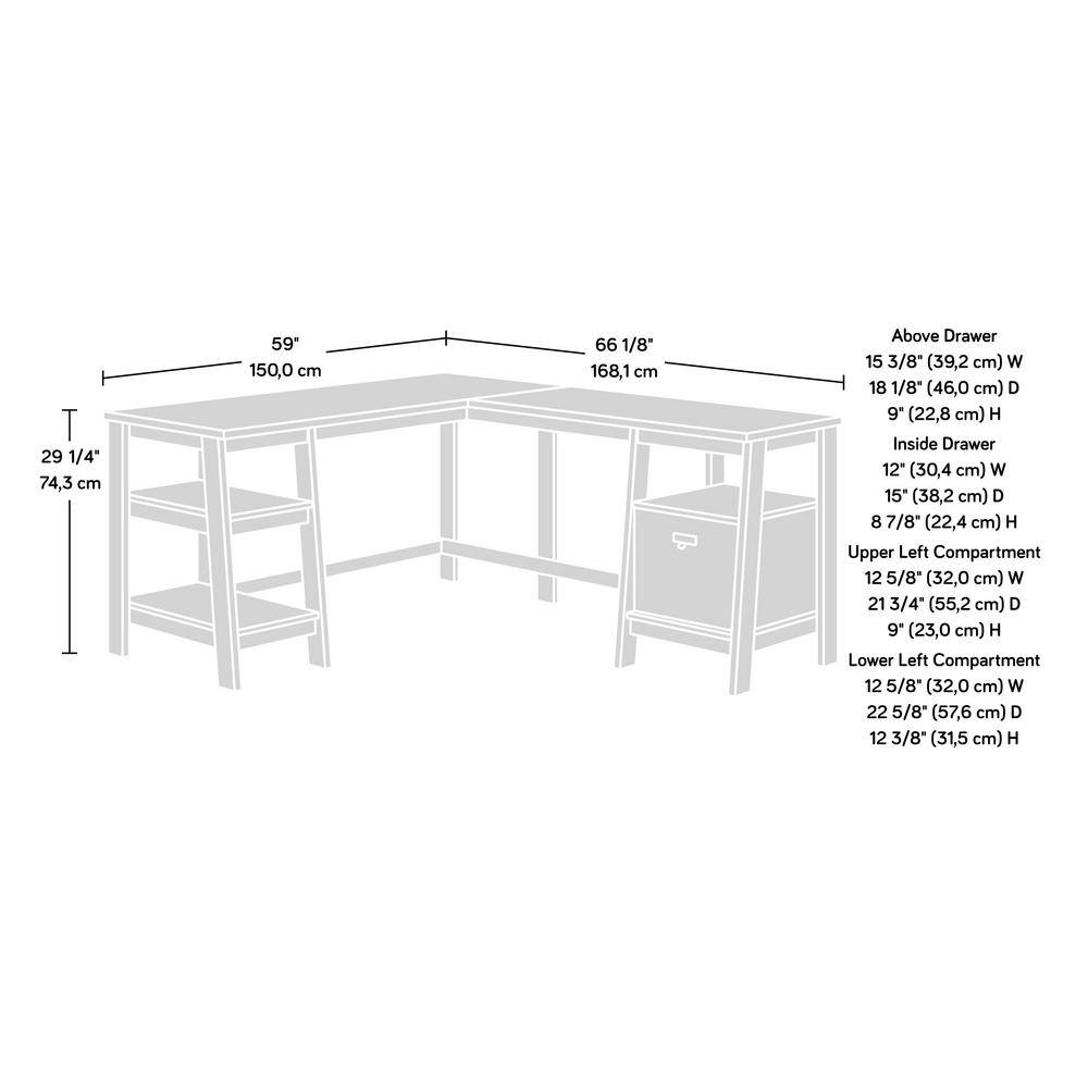 SAUDER Trestle 59.055 in. L-Shape Vintage Oak Computer Desk with File Storage 428834