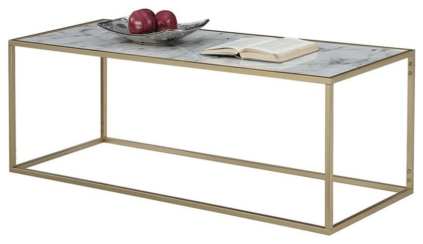 Convenience Concepts Gold Coast Faux Marble Top Coffee Table in Gold Metal Frame   Contemporary   Coffee Tables   by Homesquare  Houzz