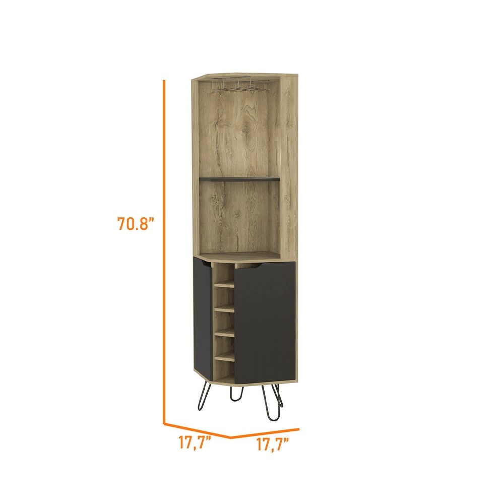 Branford 2 Shelf 6 Bottle Bar Cabinet Macadamia and Black Wengue