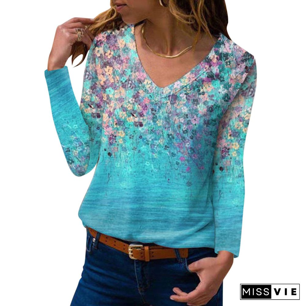 V Neck Colorful Printed Shirt