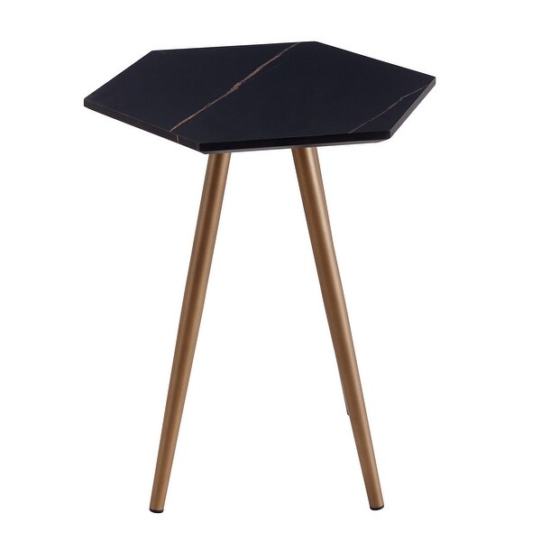 Modern Minimalism Faux Marble Side Table with Dark Gold Metal Legs