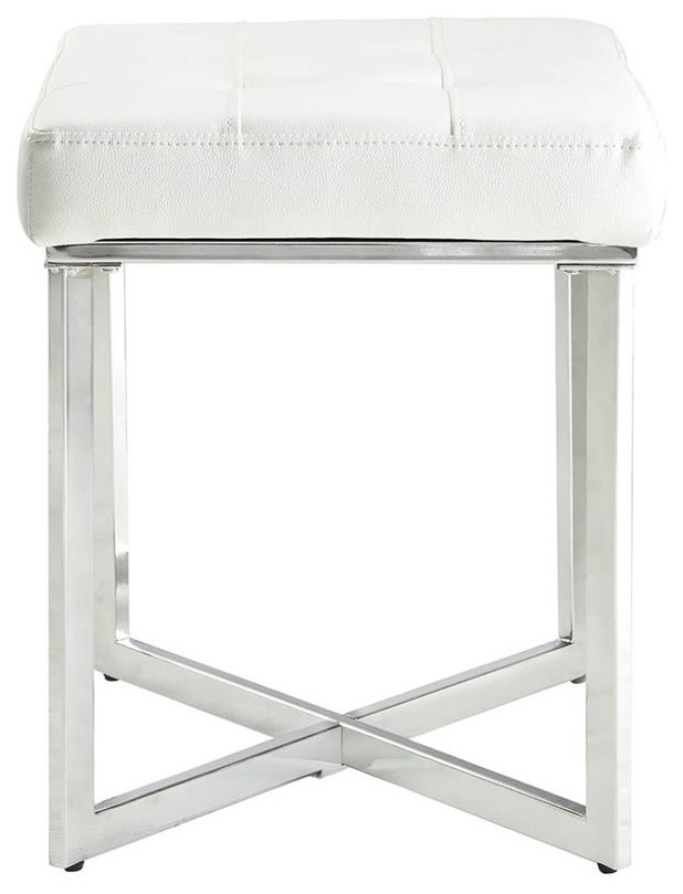 Summer Vanity Bench  White and Chrome   Contemporary   Vanity Stools And Benches   by Homesquare  Houzz