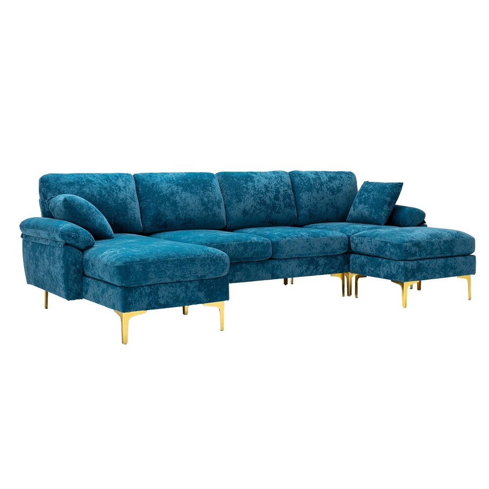 Chenille Sectional Sofas Set U shaped Modular Sofa Removable Recline Couch with Memory Foam Ottomans for Livingroom  Teal Blue