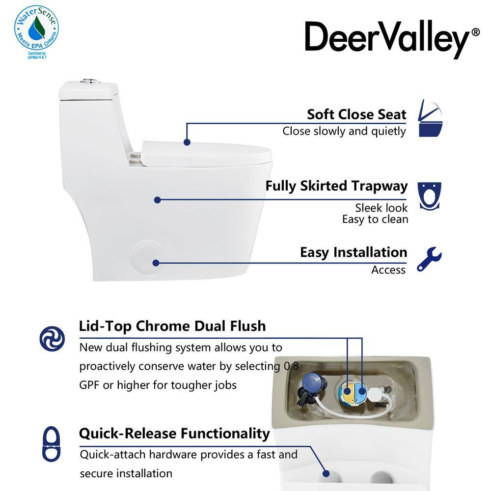 DEERVALLEY Prism 1-Piece 0.81.28 GPF Dual Flush Elongated Toilet in White Seat Included DV-1F52636