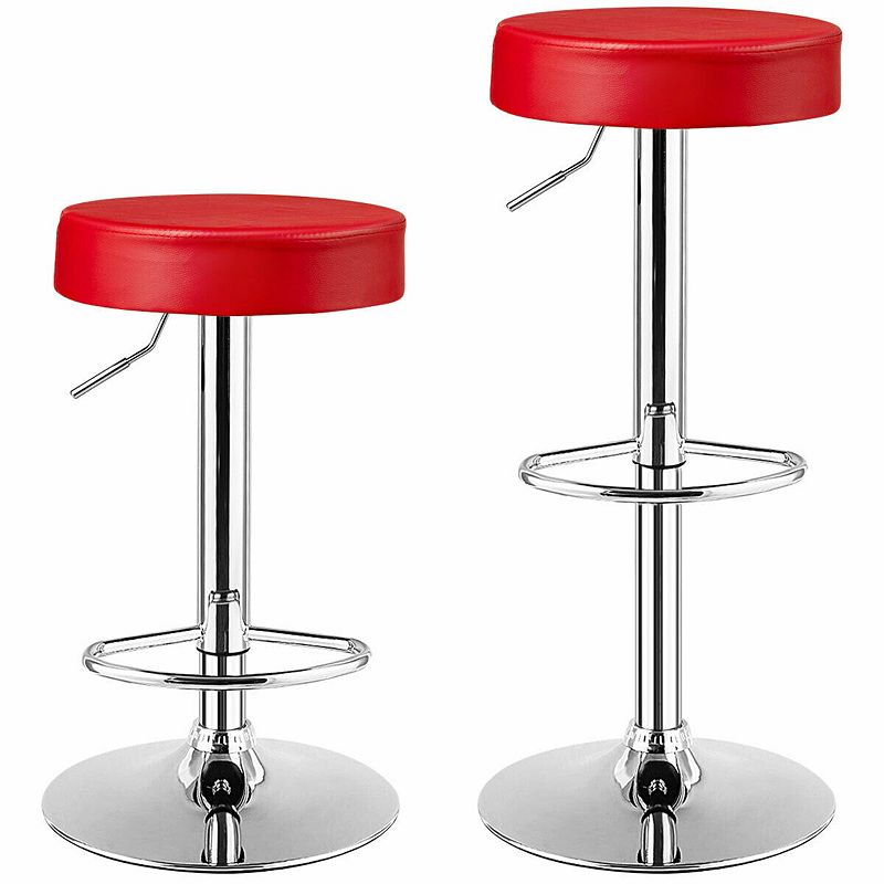 Set of 2 Adjustable Round PU Leather Swivel Barstool with Chrome Footrest