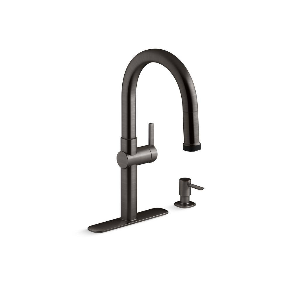 KOHLER Rune Single-Handle Pull-Down Sprayer Kitchen Faucet in Black Stainless K-R22153-SD-BLS