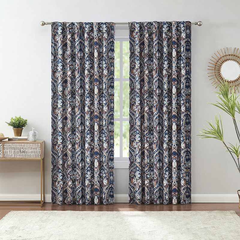 Indigo Ink Dacha Navy Ogee Rod Pocket Blackout Window Curtain Panel