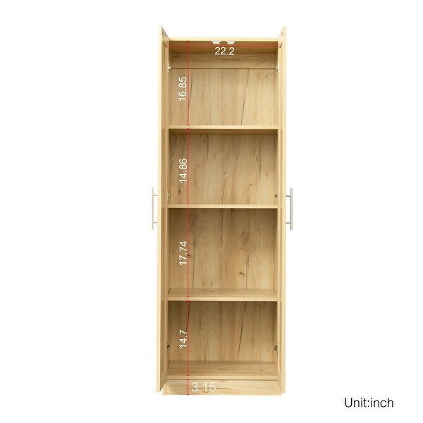 Wood High Wardrobe Cabinet with 4 Storage Spaces and 2 Doors - - 36394683