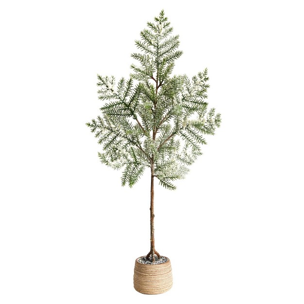 Nearly Natural 2.92-ft Frosted Pine Artificial Christmas Tree In Decorative Planter