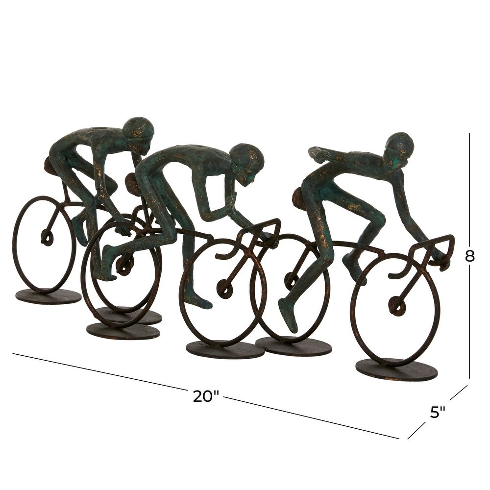 Bronze Polystone People Sculpture with Bike   20 x 5 x 8