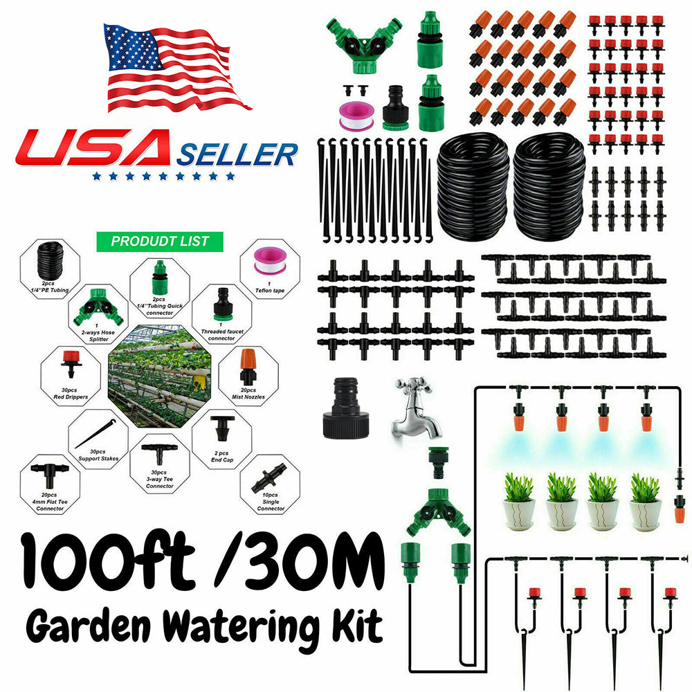 Kqiang 100Ft 30M Auto Drip Irrigation System Kit Timer Micro Sprinkler Garden Watering