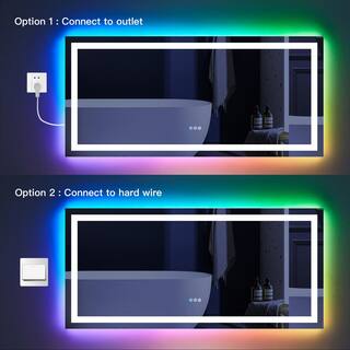 UPIKER 60 in. W x 36 in. H Rectangular Frameless LED Anti Fog Backlit and Front Lighted Wall Bathroom Vanity Mirror in RGB UP2208MIRC6036