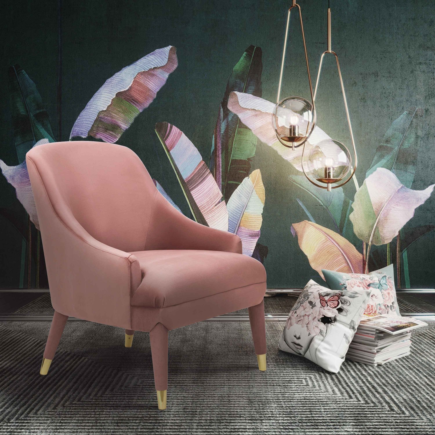 TOV Furniture Orchid Velvet Chair with Gold Tipped Legs