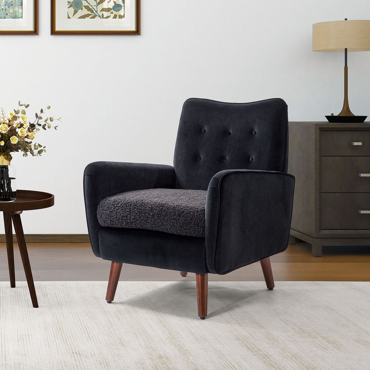 Epirus Upholstered Accent Armchair with Button Tufted Back by HULALA HOME