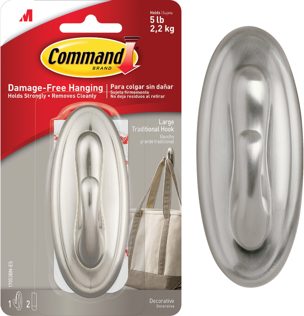 Command Curtain Rod Hook Metallic Brushed Nickel