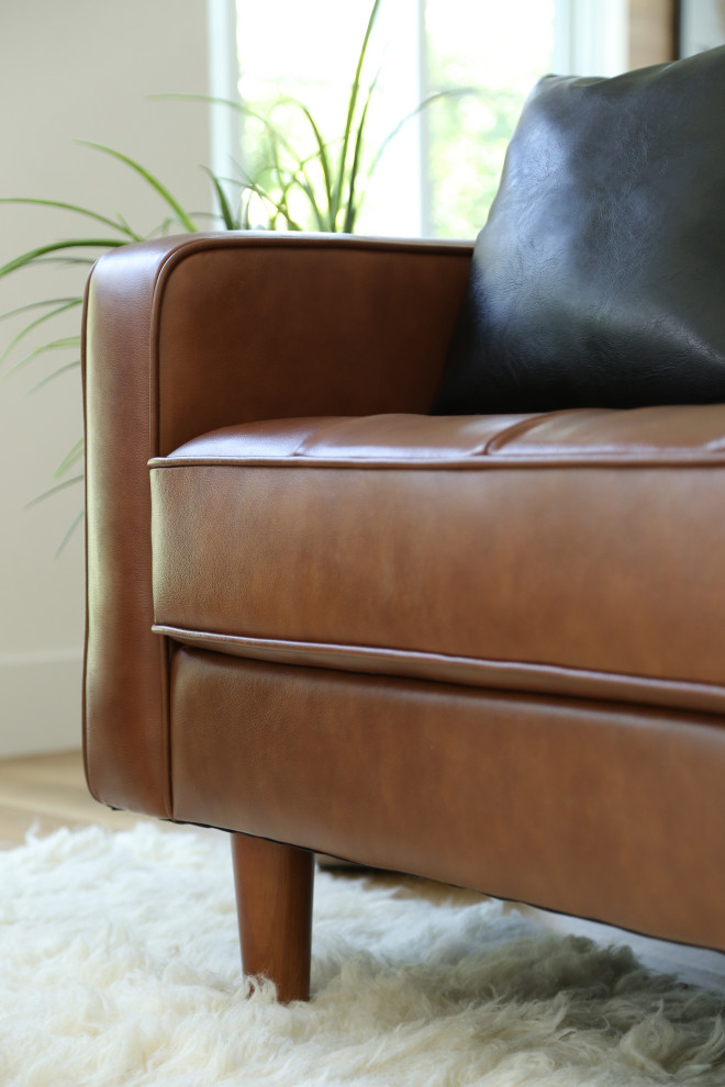 Hammond Mid Century Top Grain Leather Armchair  Camel   Midcentury   Armchairs And Accent Chairs   by Homesquare  Houzz