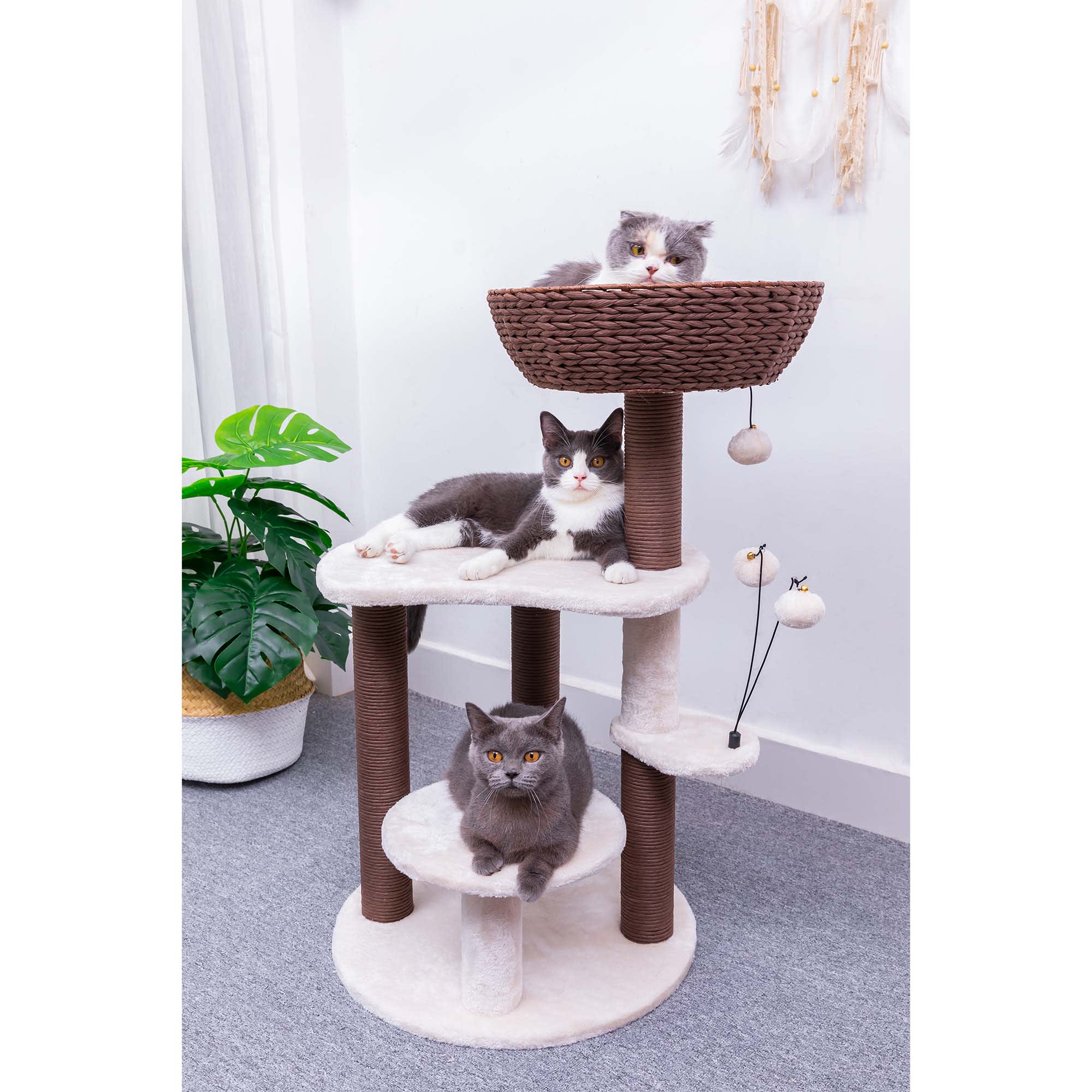 PetPals Group Quartz Handwoven Eco-Friendly Cat Tree with Paper Rope Scratching Posts， 36