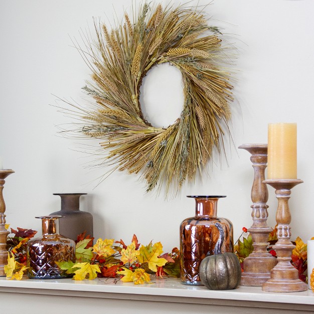 Wheat And Straw Stalks Artificial Wreath Unlit