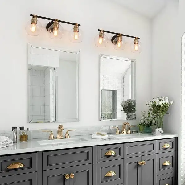 Iain Modern Black 2/3/4-Light Bathroom Vanity Lights Globe Seeded Glass Dimmable Wall Sconces