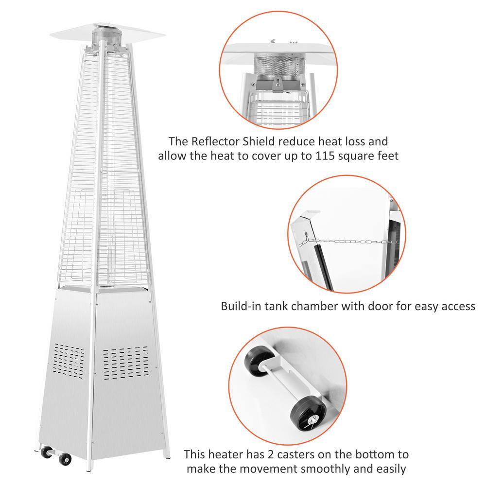 42000 BTU Stainless Steel Pyramid Glass Tube Flame Outdoor Heater with Long Strips of Flame ST725B-260